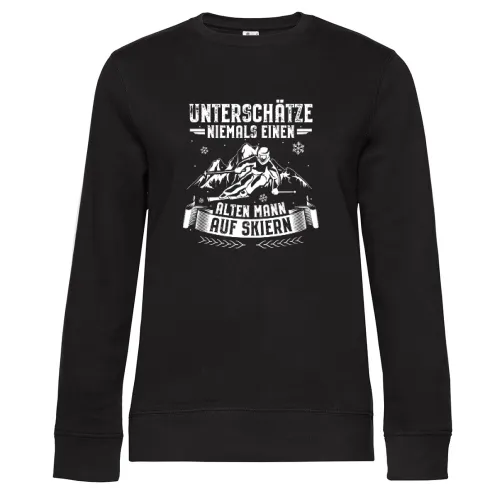 Skifahrer Alter Mann Skipiste Apres Ski Skiurlaub Sweat Frauen Queen Crew Neck