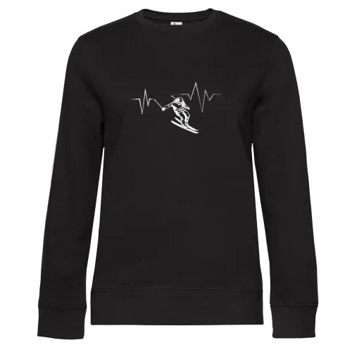 Skifahrer Berge Puls Skipiste Apres Ski Skiurlaub Sweat Frauen Queen Crew Neck