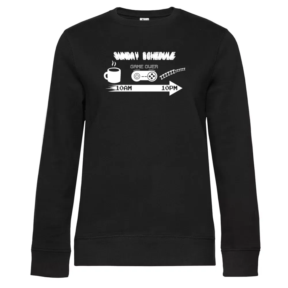  Frauen Sweat mit Aufdruck 'Sonntags Zeitplan Shirt Gaming Gamer Geschenkidee'