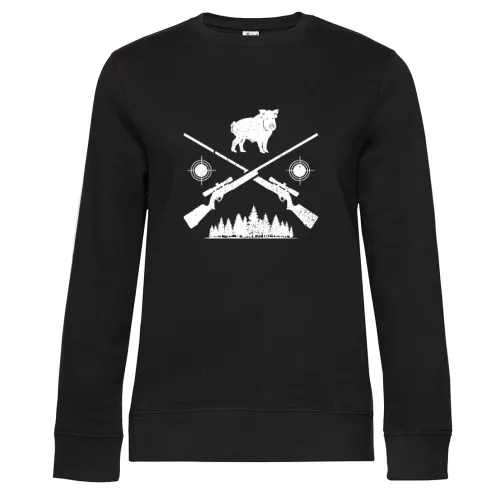 Wildschwein Jäger Jagdzeit Keiler Jagd Jagen Sweat Frauen Queen Crew Neck