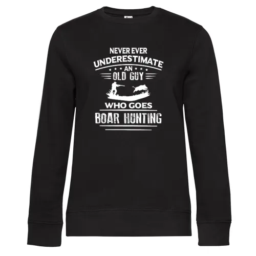 Wilschweinjagd Jäger Old Guy Wildschwein Keiler Sweat Frauen Queen Crew Neck