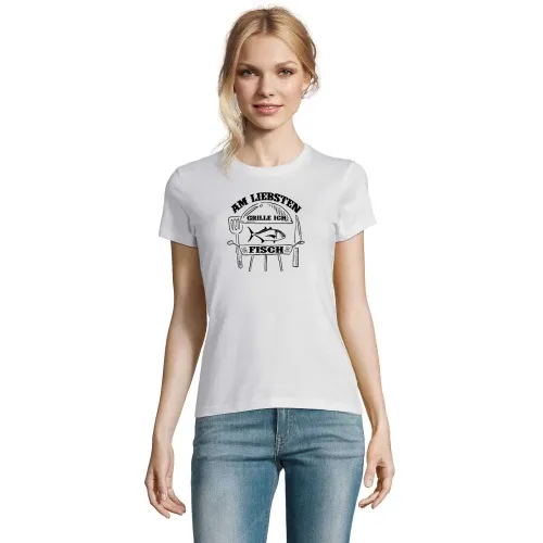 Am Liebsten Grille Ich Fisch Angler Griller Motiv T-Shirt