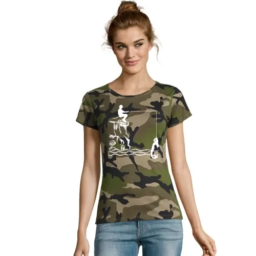 Angler mit Nixe T-Shirt Frauen Camo