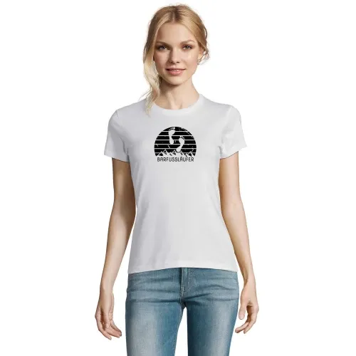 Barfussläufer Barfuss Retro Barfuß Berge Vintage Frauen T-Shirt