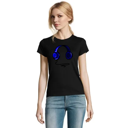 Blaue Comic Kopfhörer T-Shirt