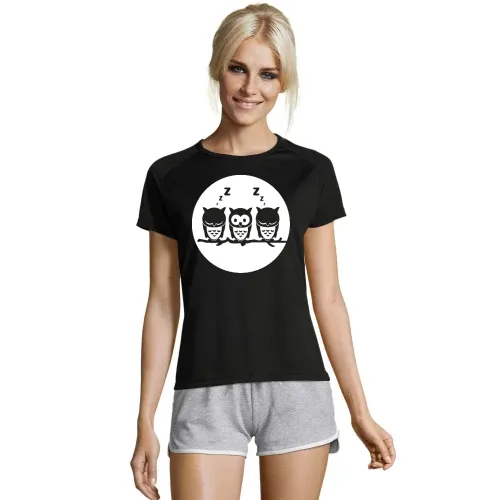 Drei Eule auf Ast vorm Vollmond T-Shirt Frauen Sporty