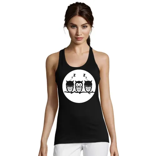 Drei Eule auf Ast vorm Vollmond Frauen T-Shirt