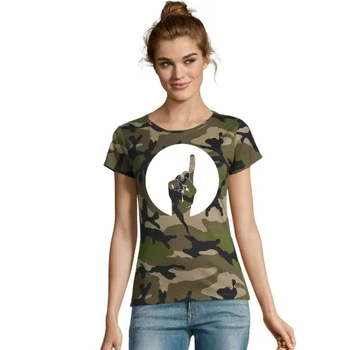 erhobener Zeigefinger im Kreis Frauen T-Shirt