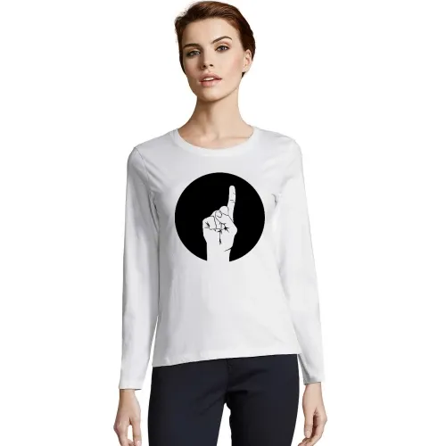 erhobener Zeigefinger im Kreis Frauen T-Shirt