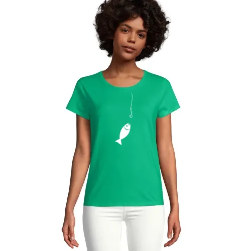 Fisch an der Angeln Frauen T-Shirt