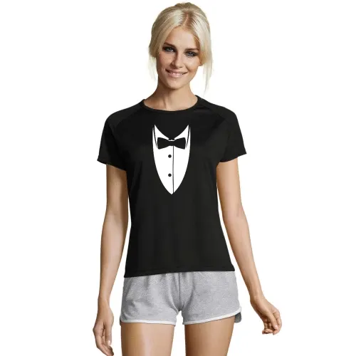 Kragen mit Fliege aus Anzug Sakko Frauen T-Shirt