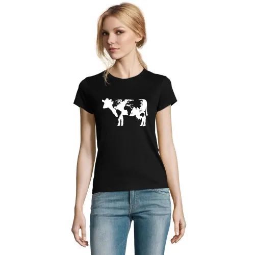 Kuh mit Weltkarte Frauen T-Shirt