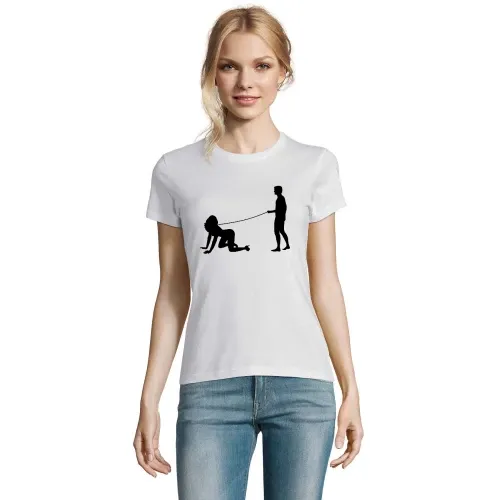 Mann geht mit Frau gassi Frauen T-Shirt