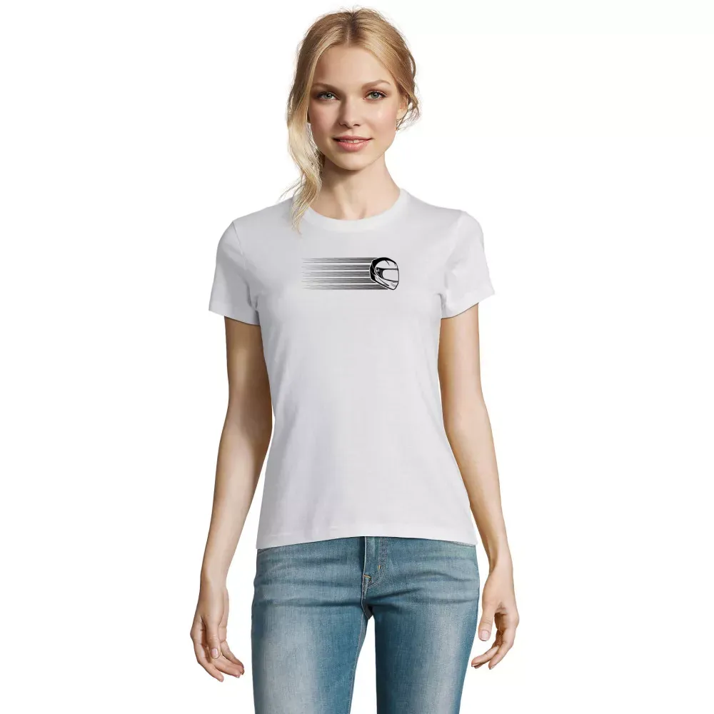  Frauen T-Shirt mit Aufdruck 'Motorradfahrerin Rennmaschine Helm Vintage'