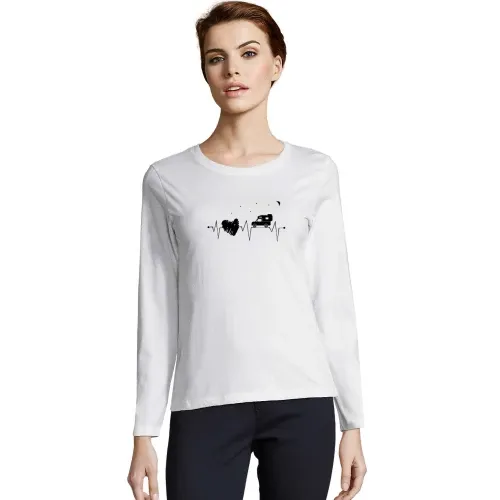 Pickup Camping Herzschlag mit Herz bei Nacht Frauen T-Shirt