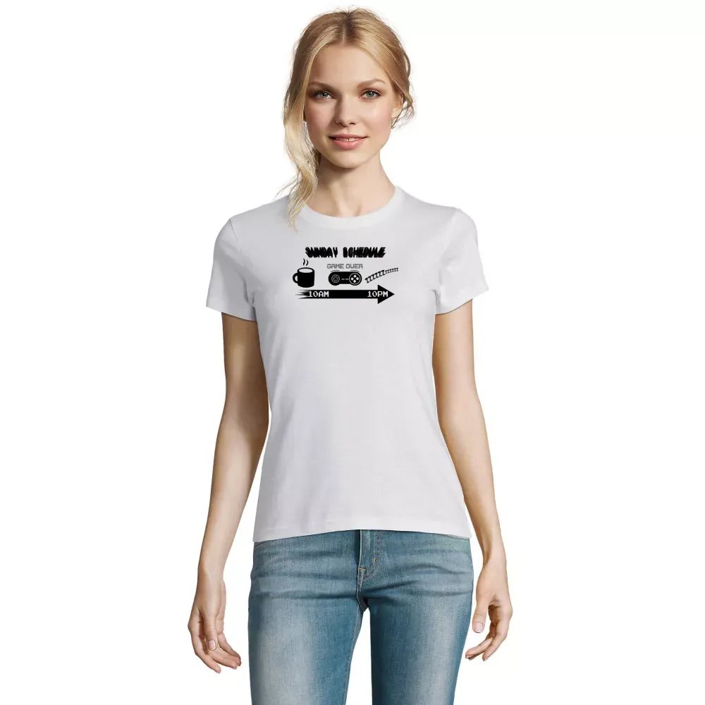 Frauen T-Shirt mit Aufdruck 'Sonntags Zeitplan Shirt Gaming Gamer Geschenkidee'