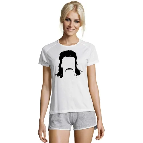 Vokuhila Frisur mit Schnautzbart Frauen T-Shirt