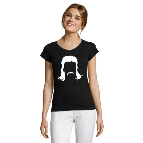 Vokuhila Frisur mit Schnautzbart Frauen T-Shirt