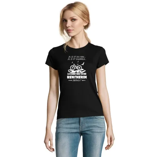 Von Ebike Rentnerin überholt Fahrrad Rente Spruch Frauen T-Shirt