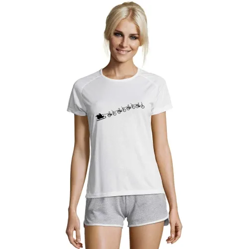 Weihnachtsschlitten aus fliegenden Klapprädern Frauen T-Shirt