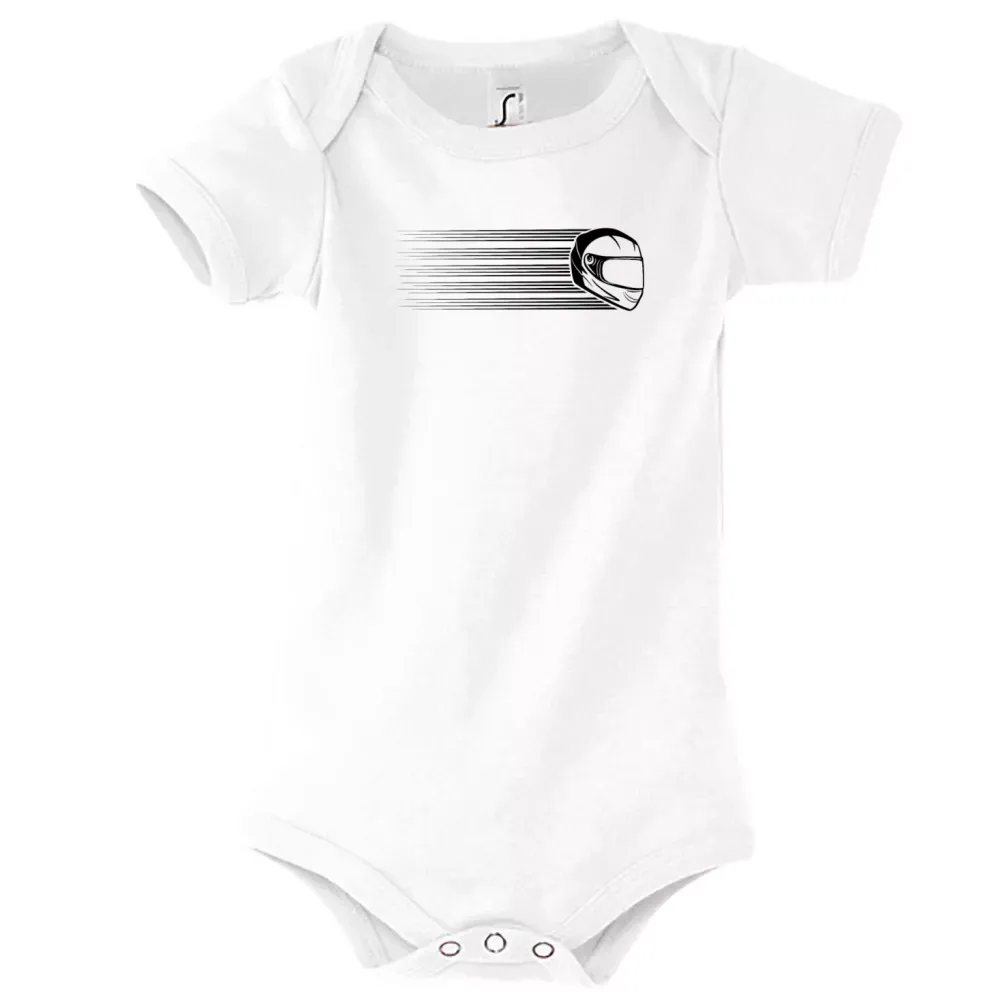 Strampler Kinder Body mit Aufdruck 'Motorradfahrerin Rennmaschine Helm Vintage'