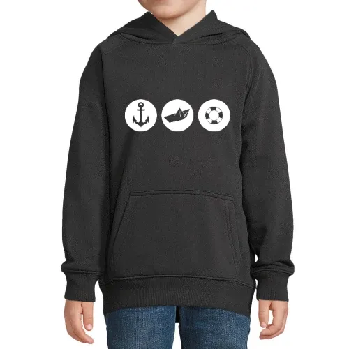Anker Papierschiff Rettungsring Kinder Hoodie