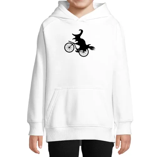 Biker Hexe Halloween Fahrrad mit Besen Radtour Hoodie Kinder Stellar