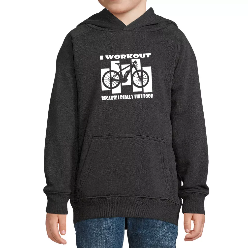  Kinder Hoodie mit Aufdruck 'I Workout Because I Like Food Ebiker Vintage'