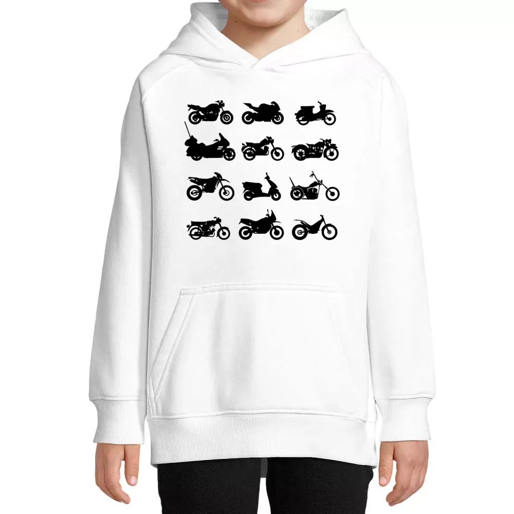  Kinder Hoodie mit Aufdruck 'Motorräder Typen'