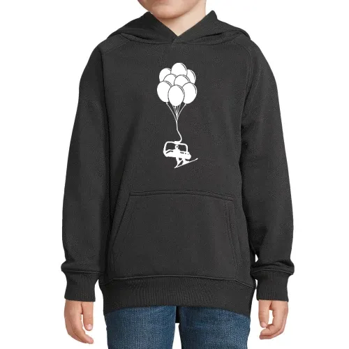 Sessellift mit Skifahrer an Luftballons Kinder Hoodie