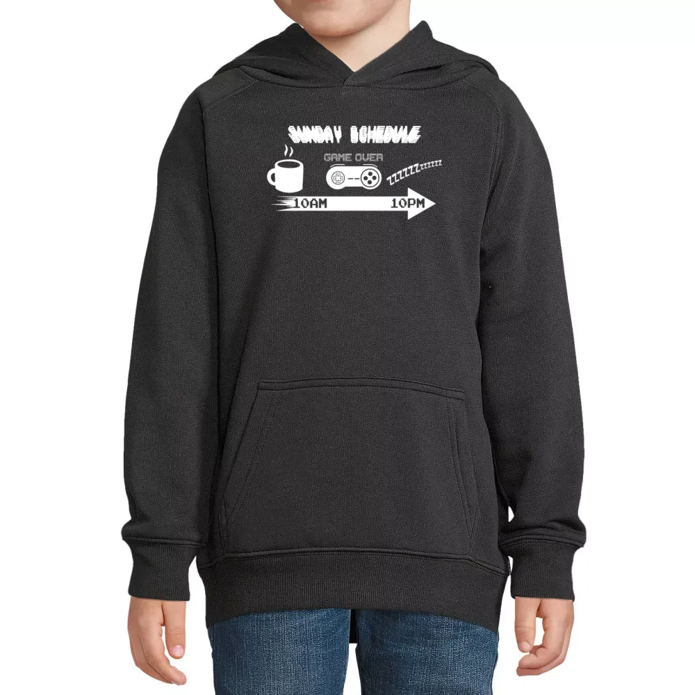  Kinder Hoodie mit Aufdruck 'Sonntags Zeitplan Shirt Gaming Gamer Geschenkidee'