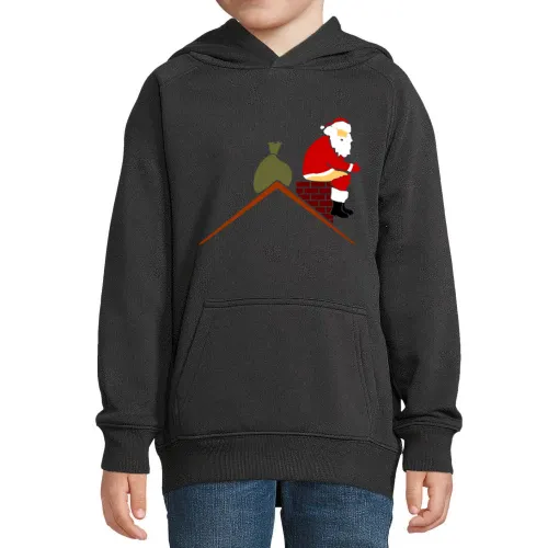 Weihnachtsmann kackt in Schornstein in Farbe Kinder Hoodie Weihnachtsmann kackt in Schornstein in Farbe Hoodie