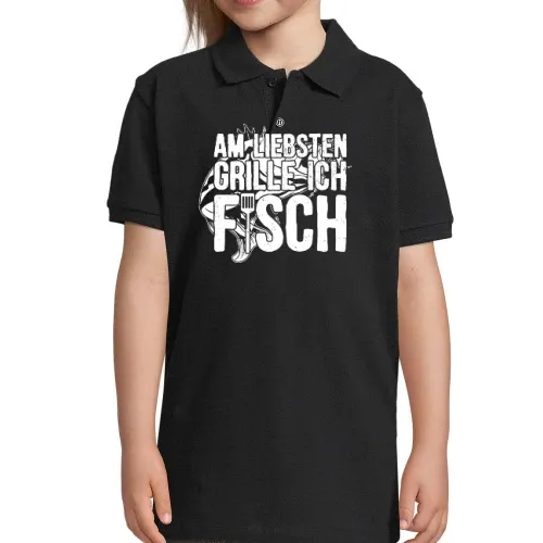 BBQ Spruch Fisch Griller Grillen Angeln Angler Polo Kinder Perfect