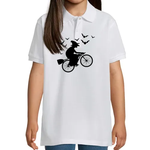 Biker Hexe Halloween Fahrrad mit Besen Radtour Polo Kinder Perfect