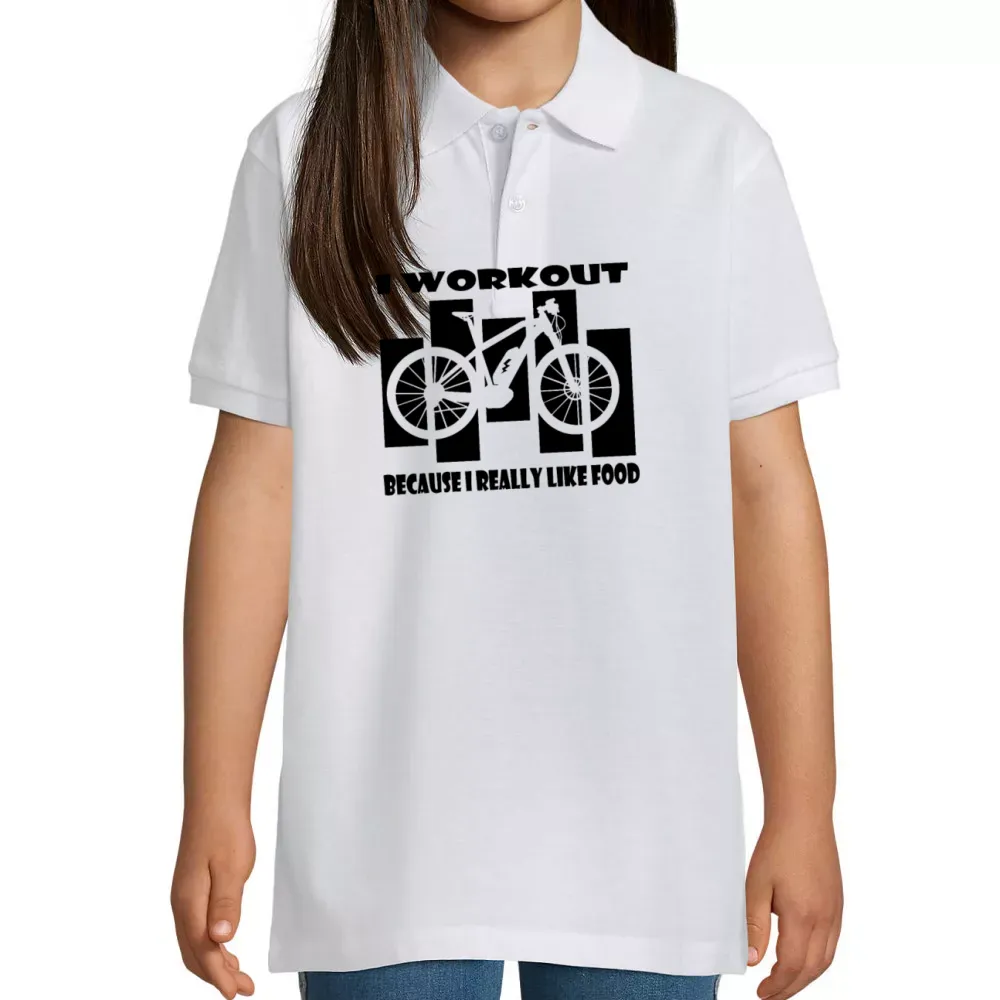  Kinder Polo mit Aufdruck 'I Workout Because I Like Food Ebiker Vintage'