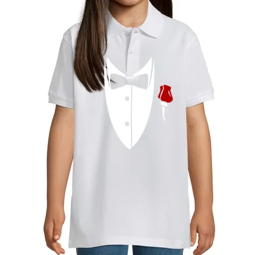 Kragen mit Fliege und Rose aus Anzug Kinder Polo Kragen mit Fliege und Rose aus Anzug Polo