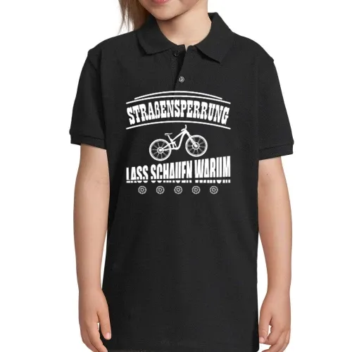 Straßensperrung EBiker MTB Lustig Radfahrer Spruch Kinder Polo