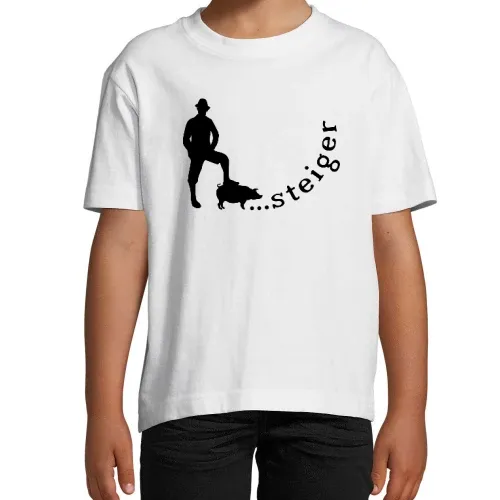 Bergsteiger der ein Schwein besteigt Kinder T-Shirt