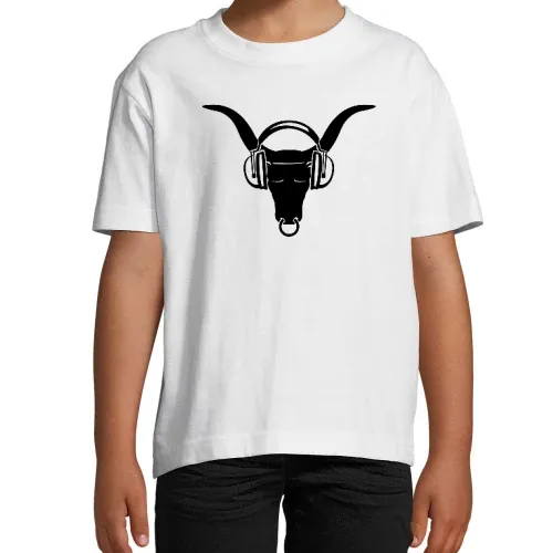 Büffelkopf mit Kopfhörer Kinder T-Shirt