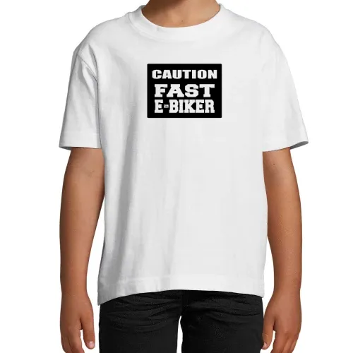Caution Fast E-Biker Ebike Radfahrer Warnschild T-Shirt Kinder Imperial