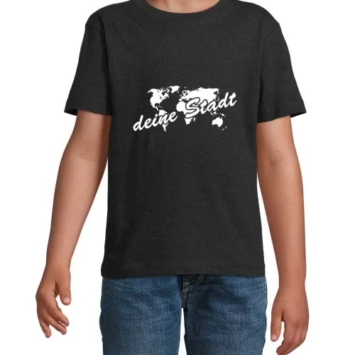 deine Stadt auf Weltkarte T-Shirt Kinder Imperial