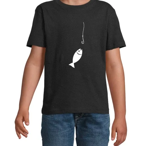 Fisch an der Angeln Kinder T-Shirt