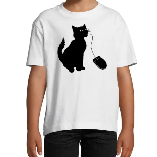 Katze isst PC Maus Kinder T-Shirt