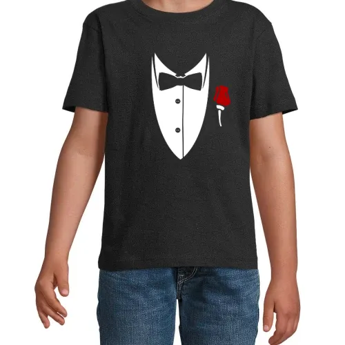 Kragen mit Fliege und Rose aus Anzug Kinder T-Shirt Kragen mit Fliege und Rose aus Anzug T-Shirt