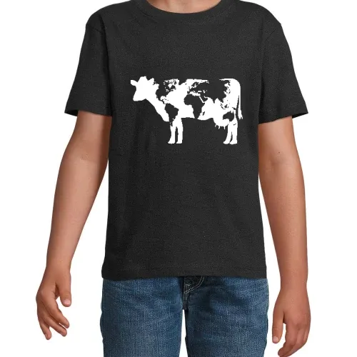 Kuh mit Weltkarte Kinder T-Shirt