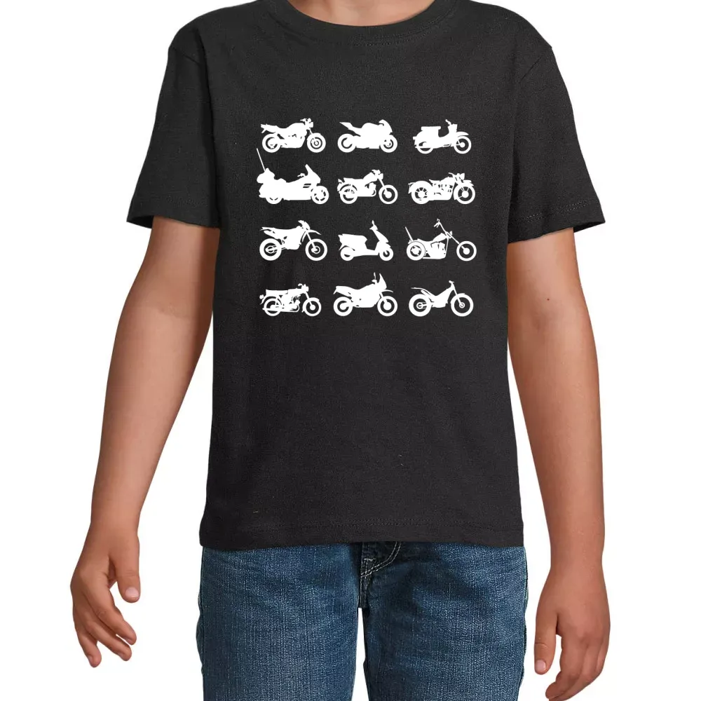  Kinder T-Shirt mit Aufdruck 'Motorräder Typen'