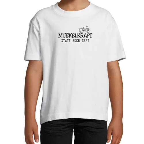 Muskelkraft statt Akku Saft Radfahrer Spruch Kinder T-Shirt Muskelkraft statt Akku Saft Radfahrer Spruch T-Shirt