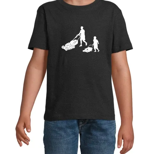Rasen Mähen Vater Sohn Gartenarbeit Rasenmäher T-Shirt