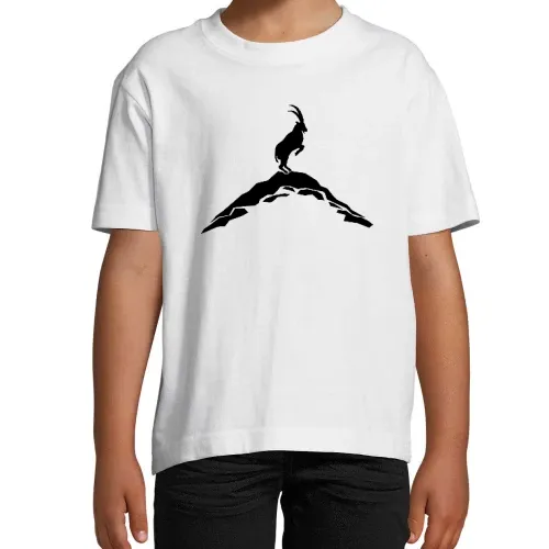 stehender Steinbock auf Bergspitze Kinder T-Shirt