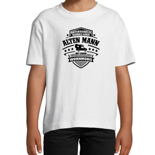 Unterschätze Niemals Alten Mann mit Wohnkabine Kinder T-Shirt